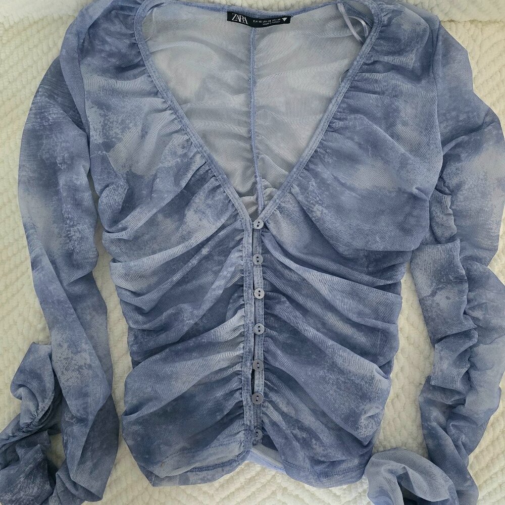 Zara Blue mesh long sleeve top